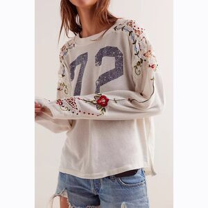 Free People We The Free Lilith Tee Blouse Top Printed Embroidered XS NEW 282413